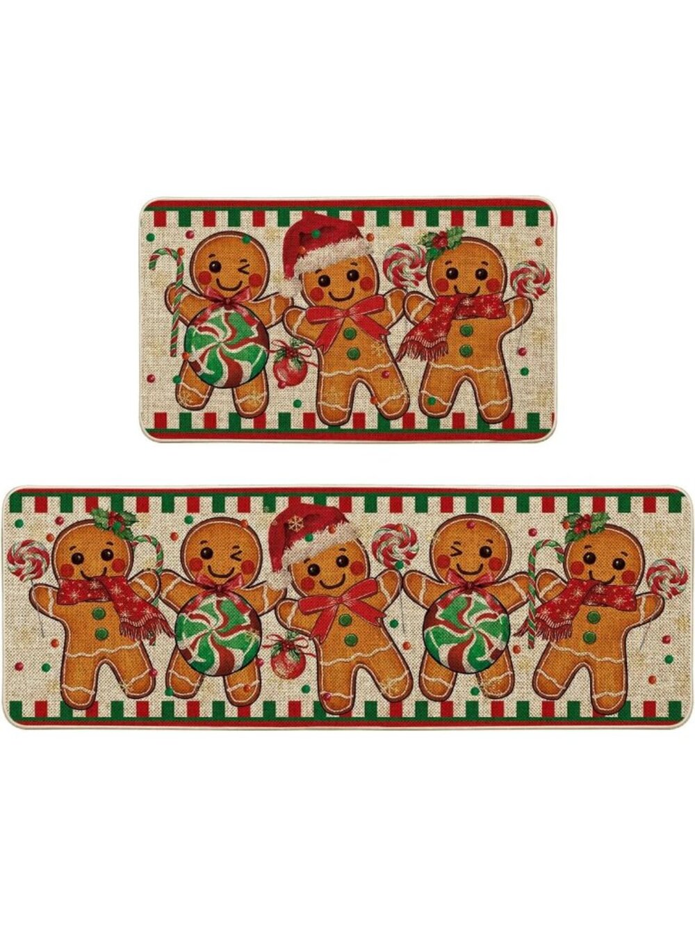 〽️Unisex Tan Gingerbread Candy Cane Winter Profile Floor Christmas Kitchen Mat